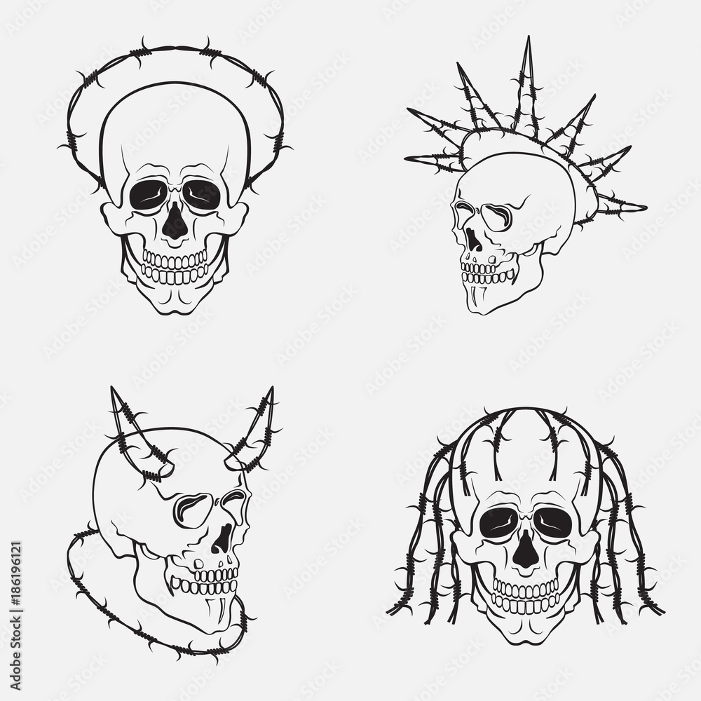Fototapeta premium Vector skull symbols set. Collection of dark skulls