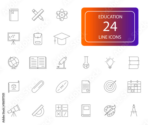 Line icons set. Education pack. Vector illustration.