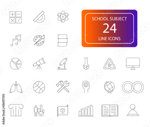 Line icons set. School subject pack. Vector illustration. photo