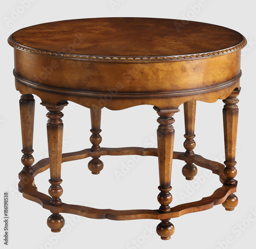 Round wood table with clipping path. photo
