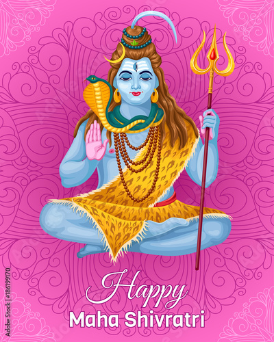 Poster Lord Shiva. Holiday Maha Shivratri. Vector illustration. © valadzionakvolha