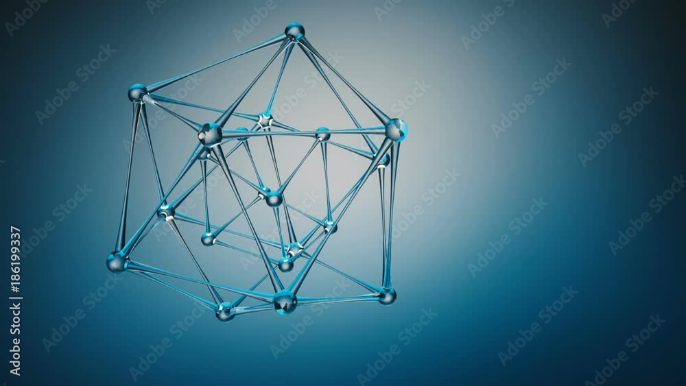 Molecular net chain from glass and crystal.Beautiful 3D render of crystal atom cells.Blue.Type 2 Molecular net chain from glass and crystal.Beautiful 3D render of crystal atom cells.Blue.Type 2