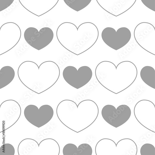 Gray and white heart symbols as seamless pattern. Romantic background