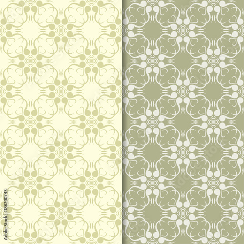 Olive green floral backgrounds. Set of seamless patterns © Liudmyla
