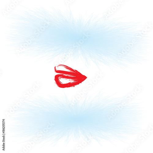 Fluffy realistic gentle light fur - careless outline of red lips - isolated on white background - vector art illustration