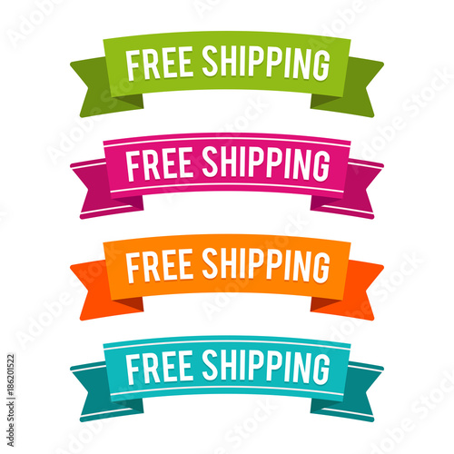 Colorful Free Shipping ribbons. Eps10 Vector.