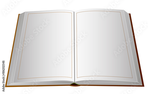 A large open book with empty pages. On the pages it is possible to place drawings or text. Vector illustration.