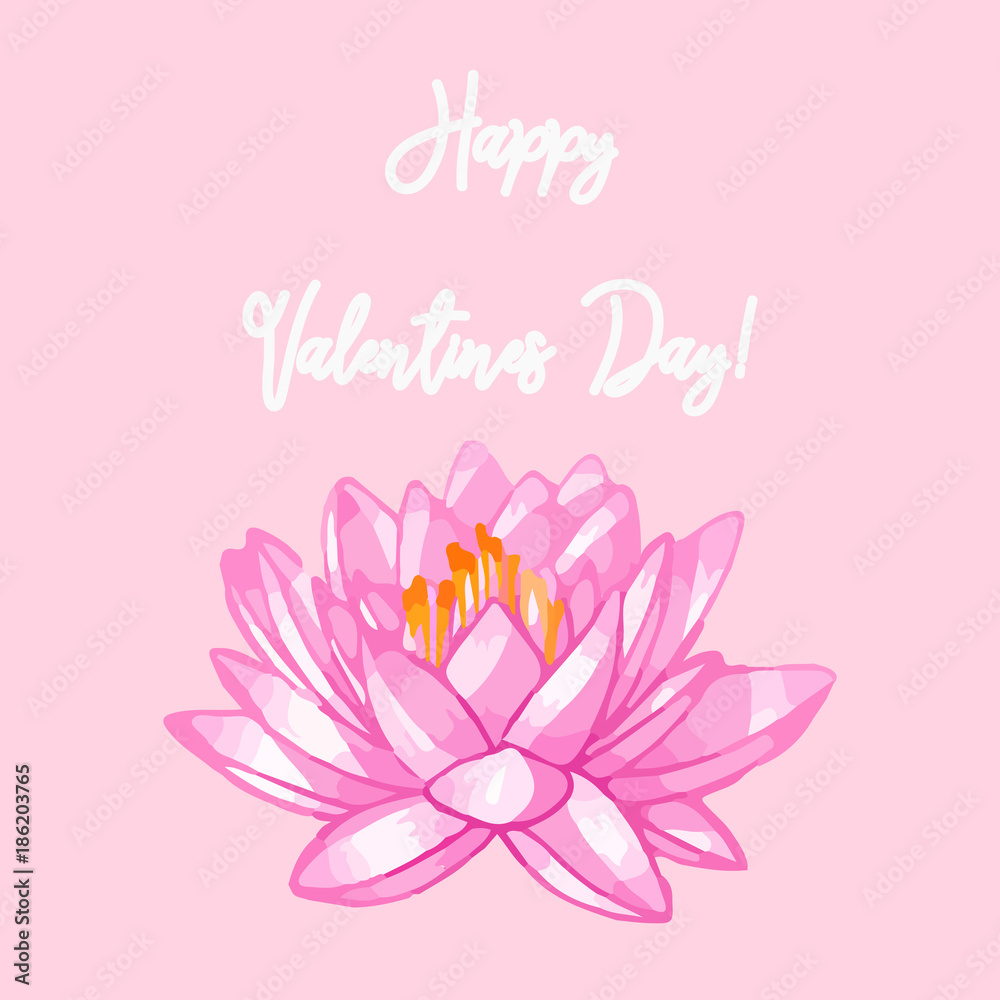 Happy Valentine's Day. Lovely lotus and heart. Vector background with lily.