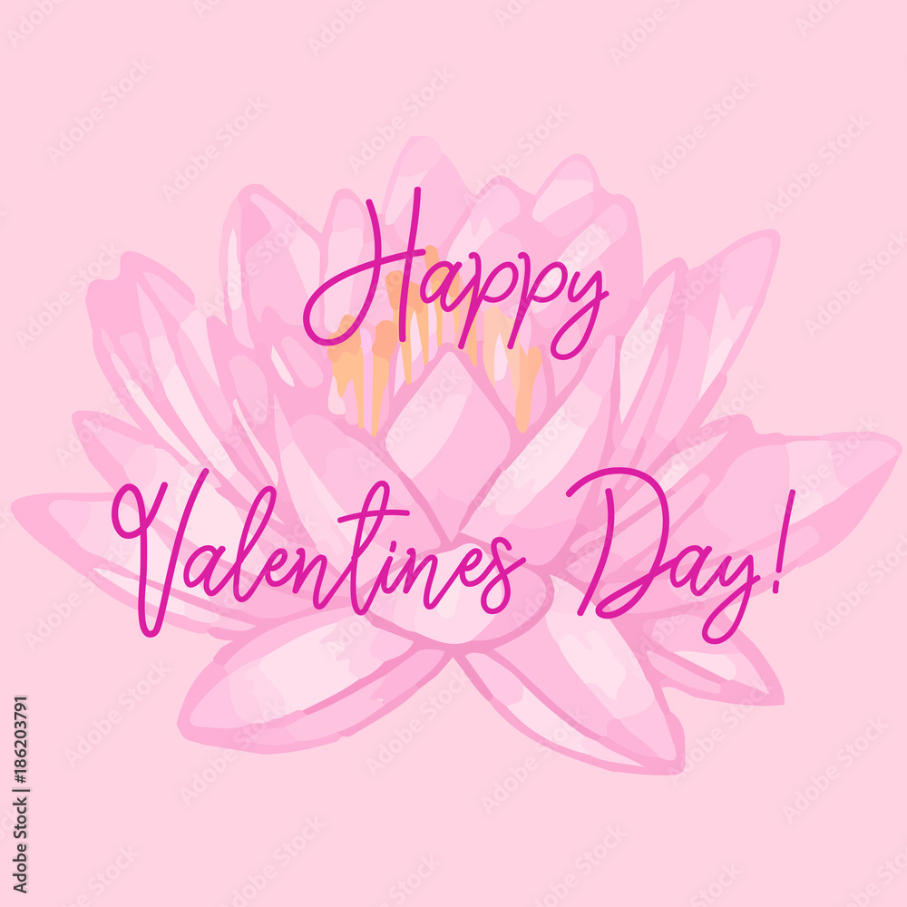 Happy Valentine's Day. Lovely lotus and heart. Vector background with lily.