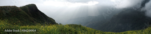 Mountainous terrain A view of the mountains and beautiful flowers in the Phu tubberk mountain range in Phetchabun Province, Thailand. ความเป็นมาฉากหลังปูมหลังพื้นหลังภาพพื้นเดิมพื้นเพเดิมภูมิหลังรกราก photo