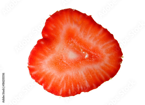 Cut a strawberry close-up.