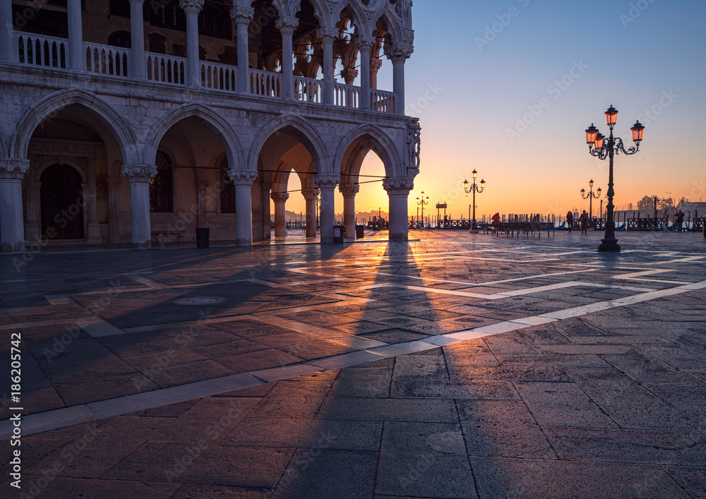 Doges Palace - Palazzo Ducale on Saint Mark square at Sunrise, Venice, Italy