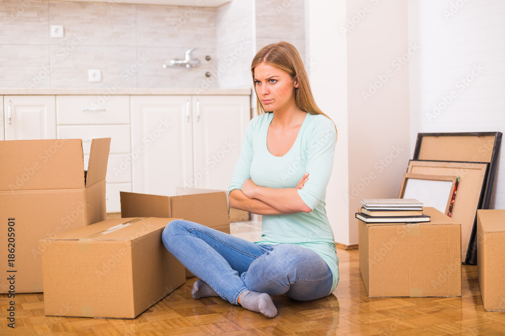 Woman having problems while moving into new home and she is angry. Woman having problems while moving into new home and she is angry.
