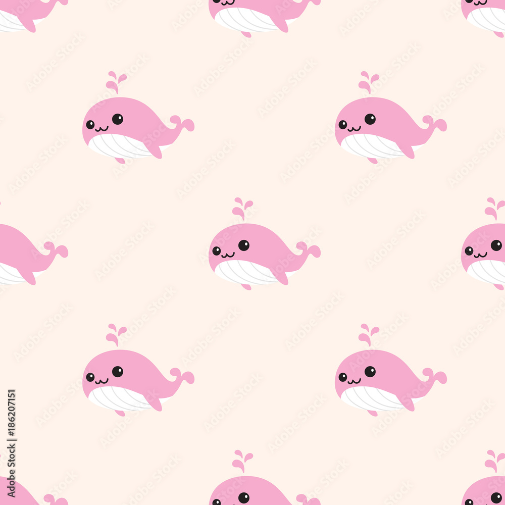 Cute Whales Seamless Pattern vector dolphin shark ocean wallpaper  background cartoon Pink Stock Vector | Adobe Stock