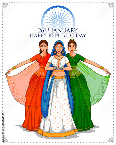 Lady in Tricolor saree of Indian flag for 26th January Happy Republic Day of India