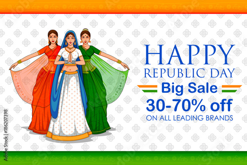 Lady in Tricolor saree of Indian flag for 26th January Happy Republic Day of India
