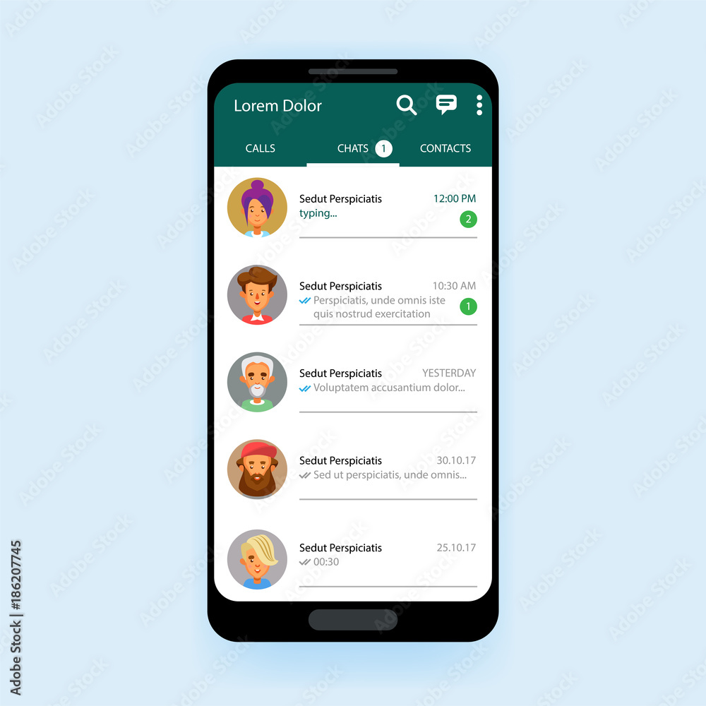 Mobile UI kit Chat app template messenger
