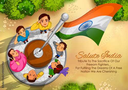 Indian people saluting flag of India with pride