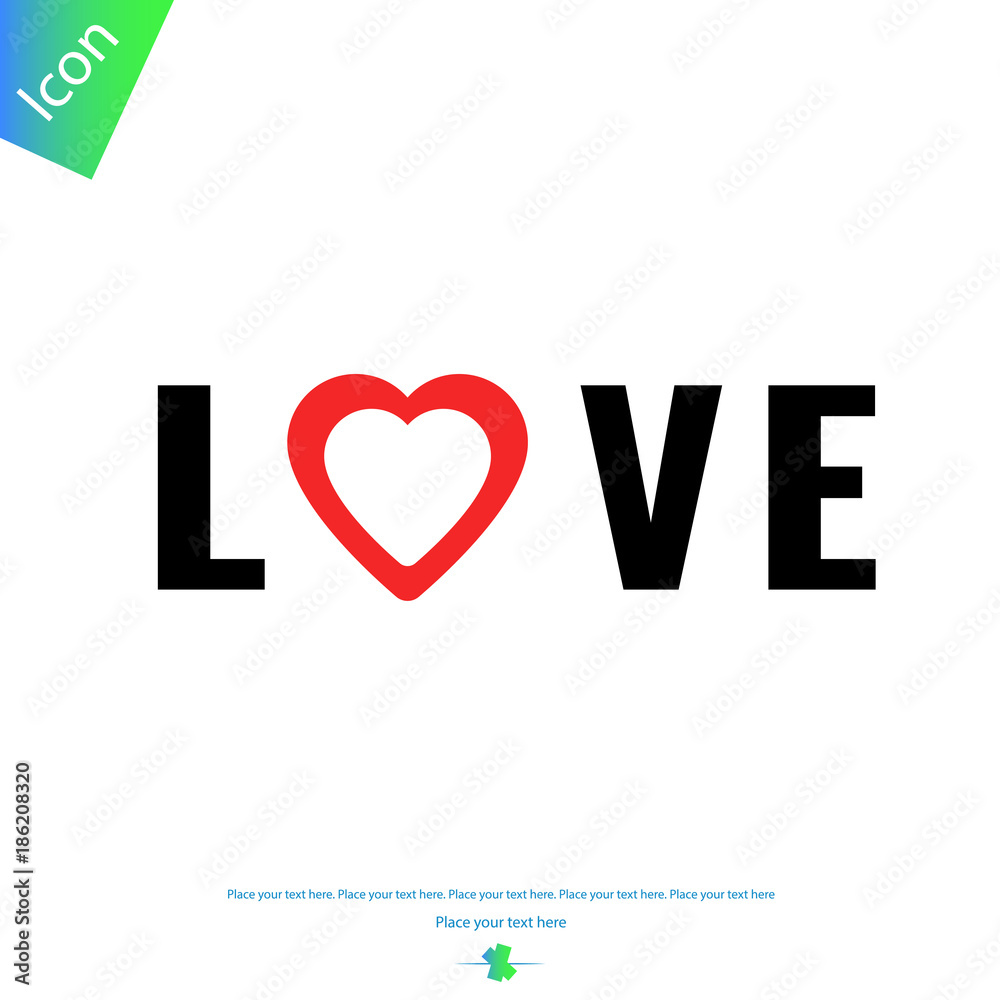 LOVE text with heart vector