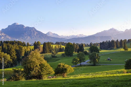 Germany, Bavaria, Swabia, Allgaeu, East Allgaeu, Alpine foothills, Rieden am Forggensee with Saeuling and Gehrenspitze photo
