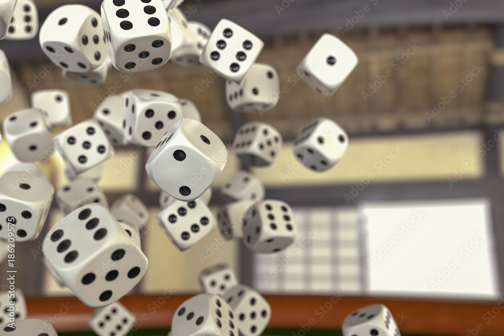a gamble with many dice (3d rendering)