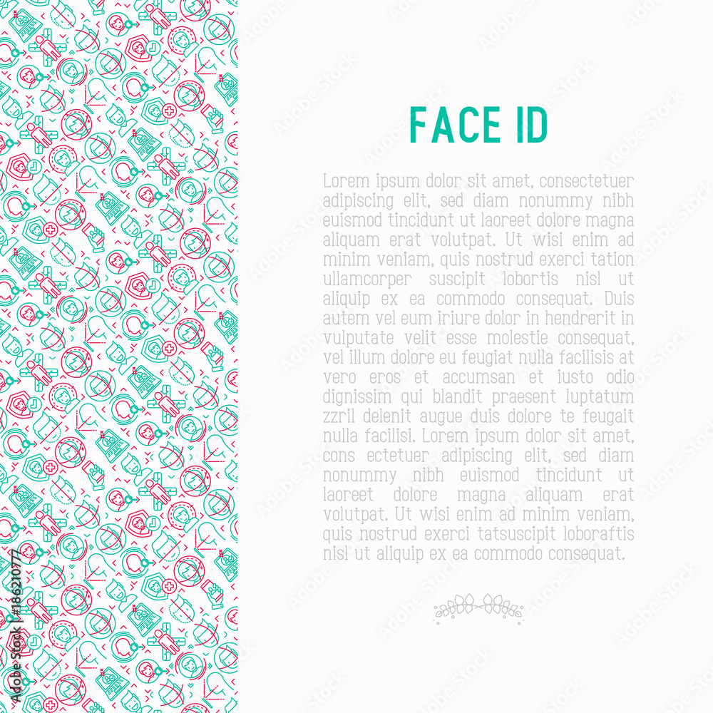 Face ID concept with thin line icons: face recognition, scanning, mobile authentication, approved, disapproved, face detect. Modern vector illustration, template for web page. Face ID concept with thin line icons: face recognition, scanning, mobile authentication, approved, disapproved, face detect. Modern vector illustration, template for web page.