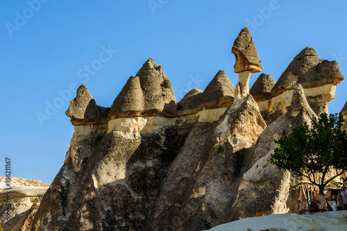 Cappadocia, Turkey. Fairy Chimney. Multihead stone mushrooms in the Valley of the Monks. Pasabag Valley