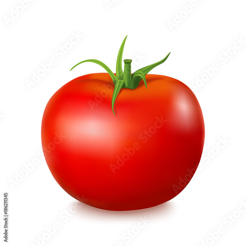 Red, fresh, tomato on a white background