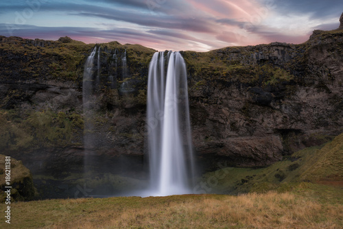 Seljalandsfoss an Icelandic Waterfall at Sunrise 