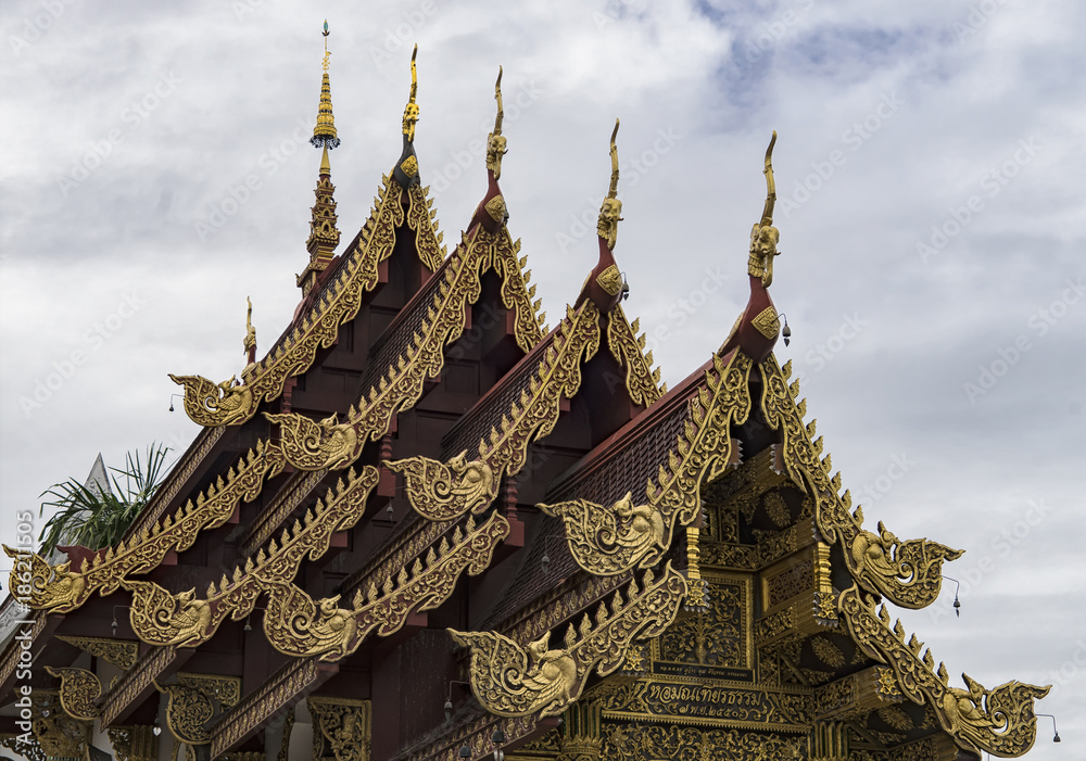 Roofline detail of a Buddhist temple in Chiang Mai Thailand