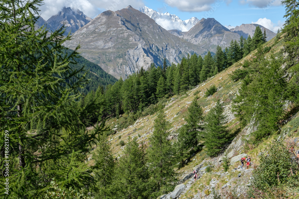 View of Mont Blanc mountain range from Aosta valley