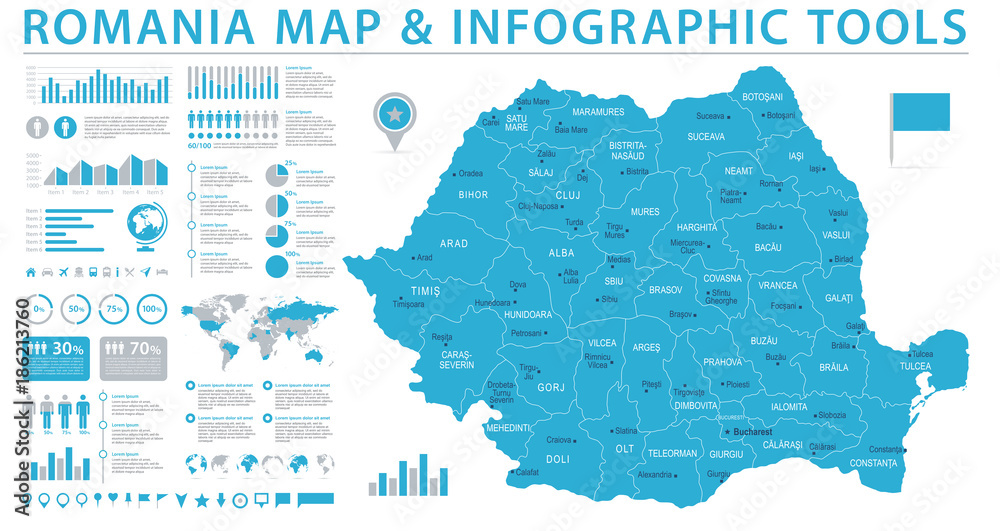 Obraz premium Mapa Rumunii - informacje grafiki wektorowej