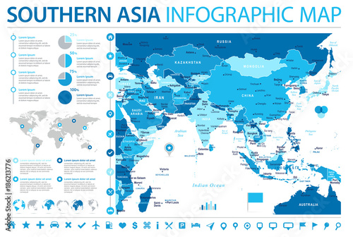 Southern Asia Map - Info Graphic Vector Illustration