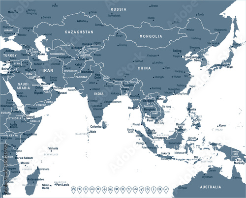 Southern Asia Map - Vector Illustration