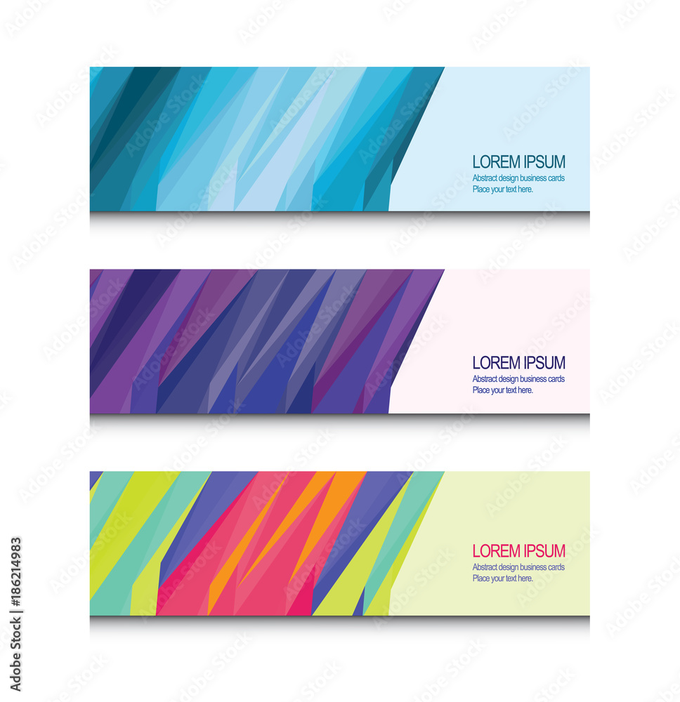 Fototapeta premium Modern geometry design. Set of tree colorful business cards. Vector illustration.