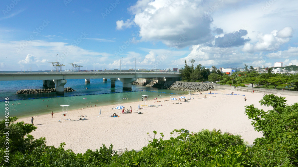 The bridge, sea and beach in Japan Okinawa