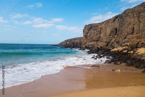 The beach and cliffs in Fuerteventura Island