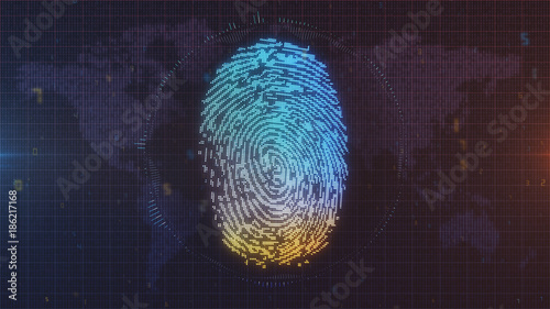 Digital fingerprint concept in blue and orange