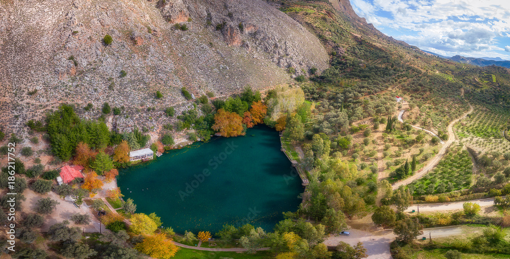 Zaros Lake Aerial Panorama, Crete, Greece