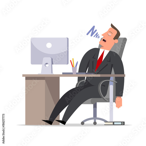Businessman or clerk sleeps snoring in the office at the computer