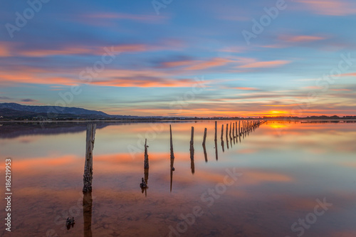 Sunset at the salt lake of Tigaki village, Kos island, Greece