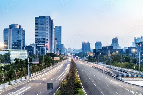 empty highway with cityscape and skyline of chongqing China.