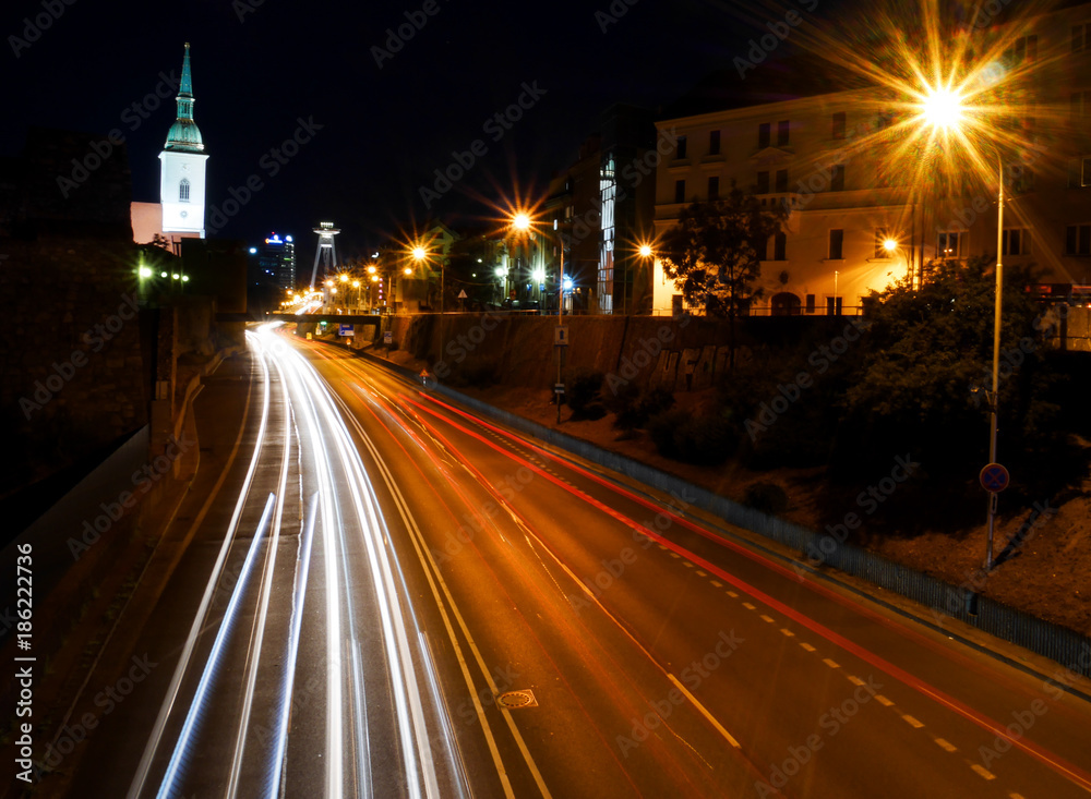 Night Bratislava - lighttrails