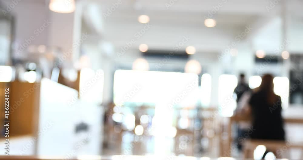 people in modern cafe restaurant, abstract blur scene background