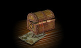 Treasure chest with treasure 3D rendering