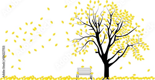 vector image of a tree in autumn with falling leafs