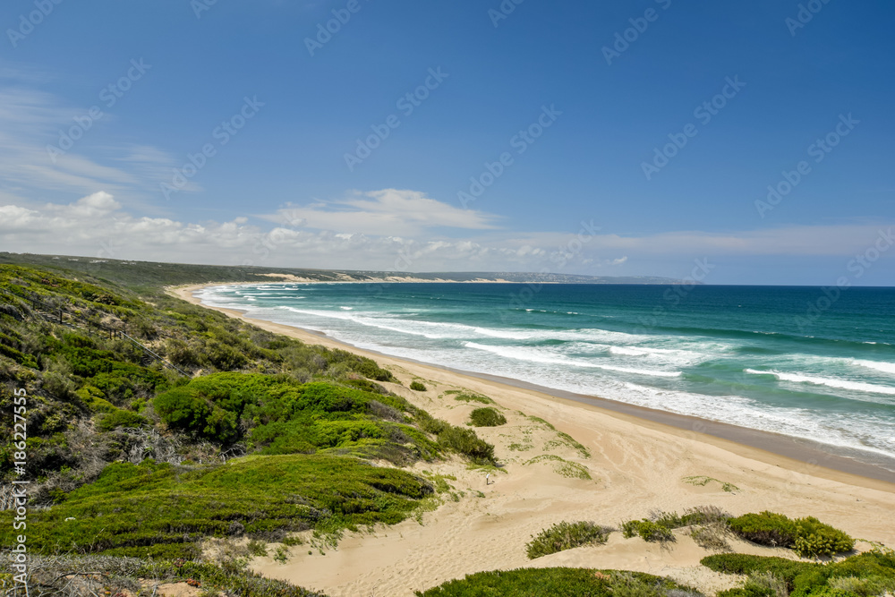 Stunning beach view at Boggoms Bay (Boggomsbaai), a coastal holiday village in Eden District Municipality in the Western Cape Province, South Africa.