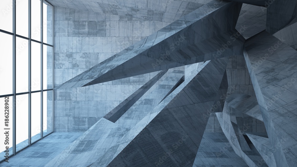 Abstract white and concrete interior multilevel public space with window. 3D illustration and rendering. Abstract white and concrete interior multilevel public space with window. 3D illustration and rendering.