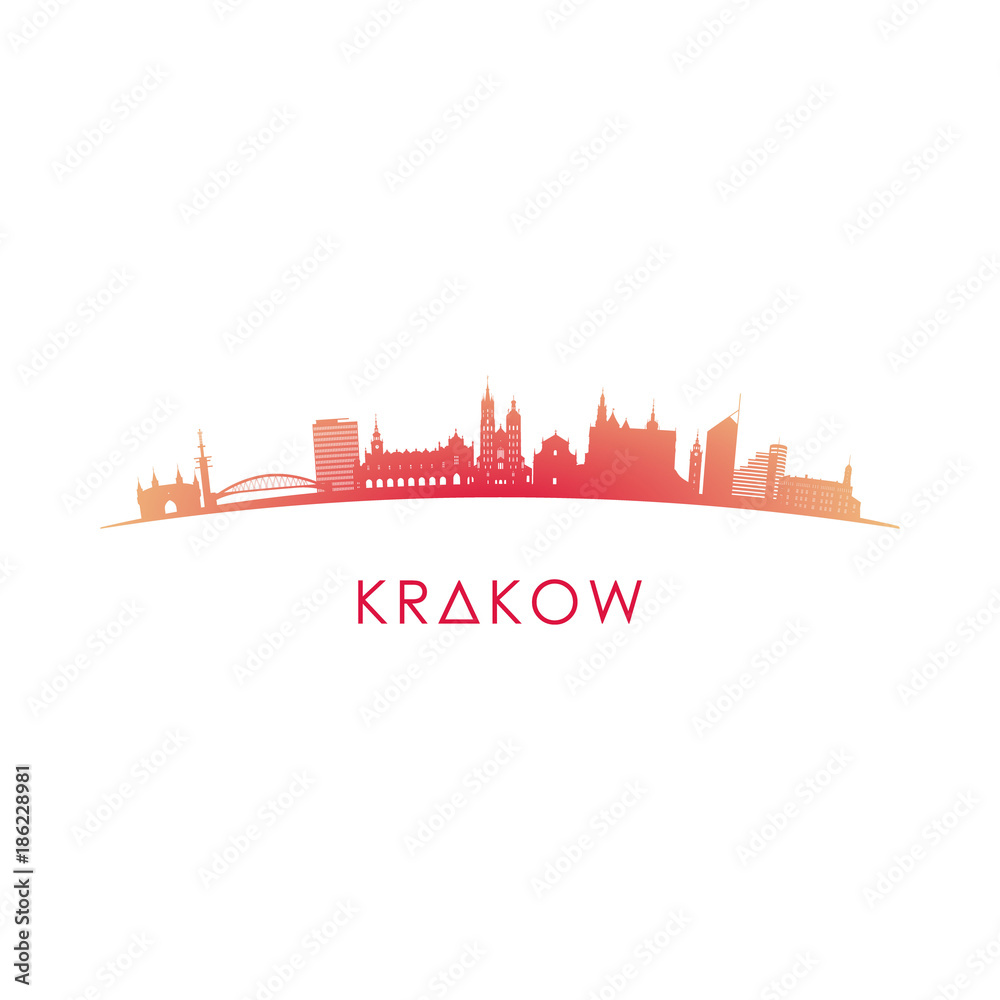 Krakow skyline silhouette. Vector design colorful illustration.