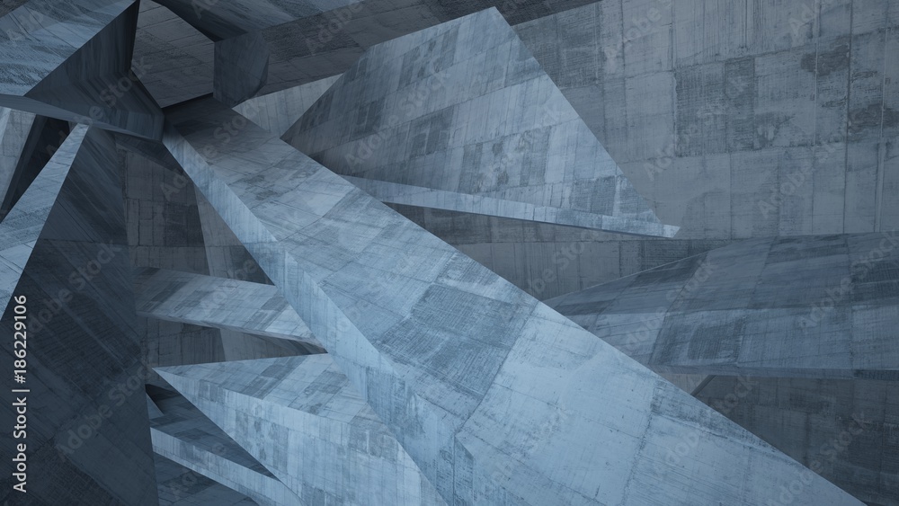 Fototapeta Abstrakcjonistyczna biała i betonowa wewnętrzna wielopoziomowa przestrzeń publiczna z okno. Ilustracja 3D i rendering.
